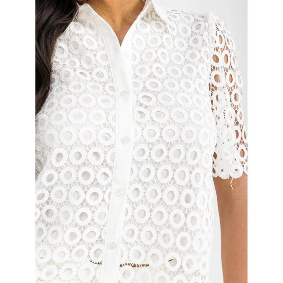 🐚 NWT White Eyelet Crochet 2-Piece Matching Set Resort Outfit L 🐚 - Picture 3 of 13